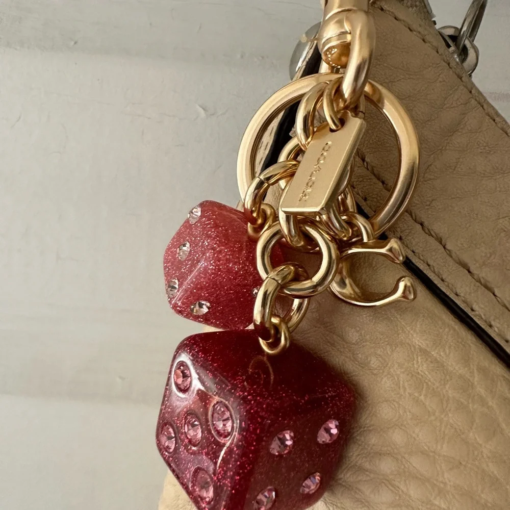 Coach red dice cluster  charm / key fob Gold ,pink and Red . NWOT - Picture 4 of 11